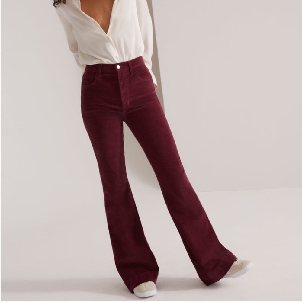 Favorite Daughter Valentina Flare Corduroy Jeans Maroon Banner Red 25‎